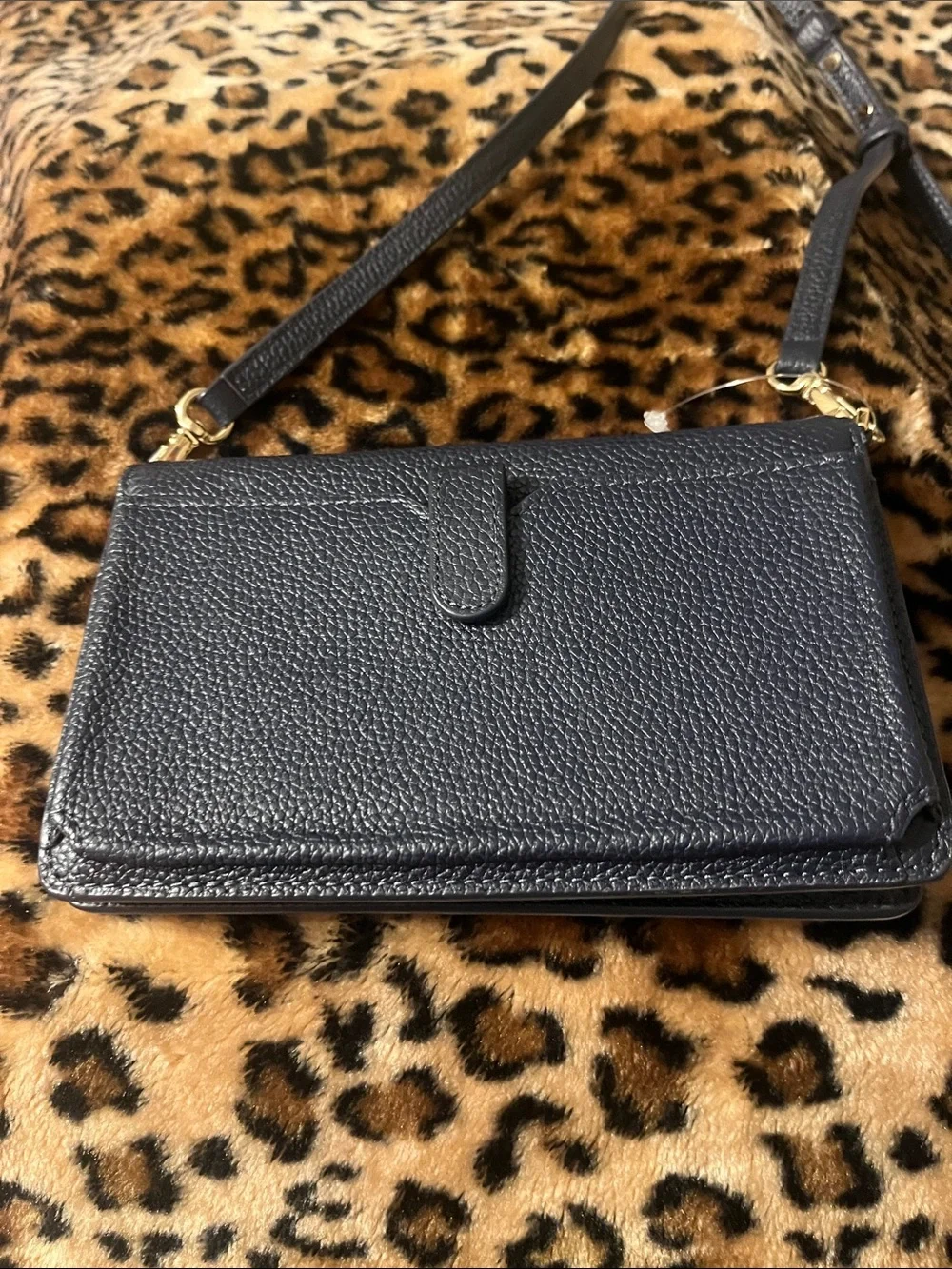 Michael Kors Black Pebbled Leather Crossbody with Gold MK Logo